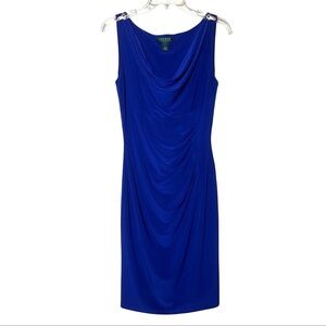 Ralph Lauren Cowl Neck Royal Blue Sleeveless Mini Dress